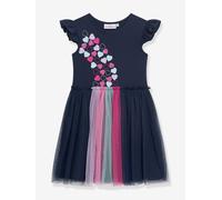 Robe à manches volantées et jupe en tulle fille, application cœur DANAMADE marine 11A