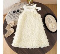 Robe à mesh floral 3D pour jeunes filles, robe ample décontracté à nœud papillon pour filles, robe sans manches en princesse d'été pour filles convenant pour le quotidien ou les vacances 6Y,7Y,4Y,5YUn