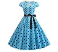 Robe à paillettes pour femme années 1950 rétro à manches courtes imprimé robe de soirée robe swing rouge pull robe femme, bleu ciel, XL