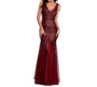 Robe à paillettes pour femme avec forme de queue de poisson flatteuse, encolure basse et points forts en maille, design sans manches pour de multiples utilisations (S rouge)