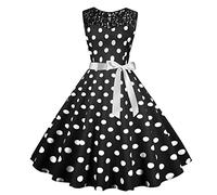 Robe À Pois Année 50 Femme Col V sans Manche Retro Robe Années 50 Retro Pin Up Rockabilly Elegante Imprimée À Pois Swing Vintage Robes Trapèze Robes De Bal Fête Cérémonie Au Genou Midi