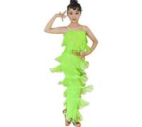 Robe à Pompons latins 2 pièces pour Les Filles Enfants, Pantalon à Franges et Camisole Top Tenue Ballroom Performance Tango Salsa Pratique Costume Compétition Vêtements De Danse