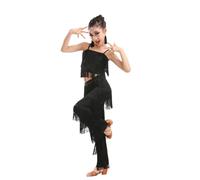 Robe à Pompons latins 2 pièces pour Les Filles Enfants, Pantalon à Franges et Camisole Top Tenue Ballroom Performance Tango Salsa Pratique Costume Compétition Vêtements De Danse,D,150cm
