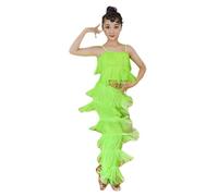 Robe à Pompons latins 2 pièces pour Les Filles Enfants, Pantalon à Franges et Camisole Top Tenue Ballroom Performance Tango Salsa Pratique Costume Compétition Vêtements De Danse,A,120cm