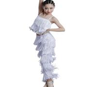 Robe à Pompons latins 2 pièces pour Les Filles Enfants, Pantalon à Franges et Camisole Top Tenue Ballroom Performance Tango Salsa Pratique Costume Compétition Vêtements De Danse