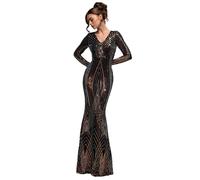Robe Ã sequins Ã col V femme Goddiva Maxi Noir 38