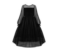 Robe à smocks en tulle à manches longues pour adolescentes, filles, enfants, robe longue plissée à volants formelle et mignonne pour filles pour danse avec papa, vêtements Niña, 5T, Noir , 9-10 ans