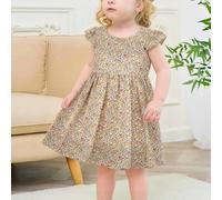 Robe à smocks pour fille - Imprimé floral - Manches courtes - Légère - Col rond - Fermeture éclair - Vacances