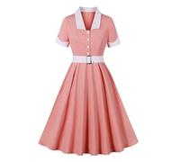Robe à thé à manches courtes pour femme - Pour le travail, l'église - Style décontracté, Rose, L