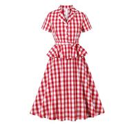 Robe à thé à manches courtes pour femme - Pour le travail, l'église - Style décontracté, rouge, L