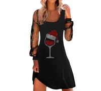Robe à thé classique pour femme, robe à manches longues avec ceinture en V, robe de cocktail swing, Noir , M