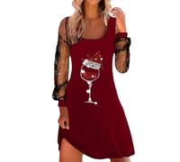 Robe à thé classique pour femme, robe à manches longues avec ceinture en V, robe de cocktail swing, rouge, XXL