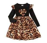 Robe a Volant Fille Fleurs Love 2-7 Ans Robe Princesse Manches Longues Fille Chic Et Elegant Habillée Robe Enfant Fille Hiver Patchwork Fashion Pas Cher Confortable Casual Vacances (5-6 Ans, Brun)