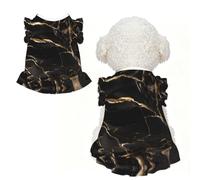 Robe à volants en marbre noir et doré à volants sans manches respirante pour petits chiens et chats, taille S