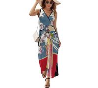 Robe à volants pour femme - Motif vague japonaise - Kimono avec fleurs de cerisier - Sans manches - Col en V, Multi1., L
