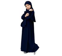 Robe Abaya pour enfant en une pièce pour filles - Robe musulmane de prière islamique - Manches longues - Cardigan - Caftan - Robe longue - Vêtements pour le Ramadan à Dubaï et l'Aïd, noir foncé, 9-10
