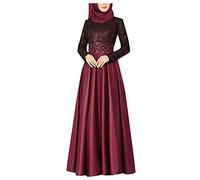 Robe Abaya pour femme - Imprimé floral - Grande taille - Col montant - Manches longues - Style ethnique du Moyen-Orient - Robe décontractée confortable et respirante - Robe musulmane, 03# Rouge, L
