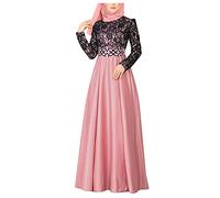 Robe Abaya pour femme - Imprimé floral - Grande taille - Col montant - Manches longues - Style ethnique du Moyen-Orient - Robe décontractée confortable et respirante - Robe musulmane, 01# Rose, M