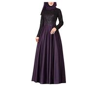 Robe Abaya pour femme - Imprimé floral - Grande taille - Col montant - Manches longues - Style ethnique du Moyen-Orient - Robe décontractée confortable et respirante - Robe musulmane, #02 Violet, L