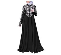 Robe Abaya pour femme - Imprimé floral - Grande taille - Col montant - Manches longues - Style ethnique du Moyen-Orient - Robe décontractée confortable et respirante - Robe musulmane, 01# Noir, L