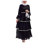 Robe Abaya pour femme - Manches longues - Grande taille - Imprimé cravate - Insert imprimé - Style ethnique du Moyen-Orient - Robe décontractée confortable et respirante - Robe musulmane, 01# Noir, XL