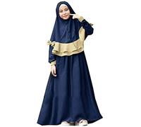 Robe Abayas musulmane avec hijab 2 pièces pour filles - Tenue caftan à manches longues - Robe de prière islamique pour le Ramadan - Caftan Thobe pour enfants (bleu, 4 à 5 ans)
