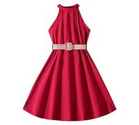 Robe Adolescente Princesse Chic Et Élégante Sans Manches De Baptême Anniversaire Habillé 3-12 Ans Pas Cher Printemps Été Soirée Vintage Confortable (Rouge, 6-7 Years)