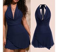 Robe ajourée en maille tricotée de couleur unie sexy, avec décolleté drapé à bretelles ras-du-cou, design dos nu pour vacances de femmes, robe de enterrement de vie de jeune fille L,M,S,XL,XS,XXL,XXS,