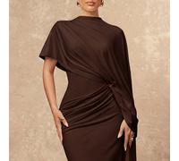 Robe ajustée asymétrique à taille drapée avec détails froncés pour femmes en début de printemps. Nouvelle tenue de luxe pour le Nouvel An. Tenue de soirée, de fête, de banquet modeste. Tenue de fête d