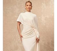 Robe ajustée asymétrique avec détails drapés à la taille pour femmes au début du printemps. Luxe, nouvelle apparence pour le Nouvel An, luxe discret. Robe de soirée, de fête, de banquet, modeste, de v