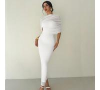 Robe ajustée avec volants au cou, taille plissée asymétrique, couleur jaune unie. Tenue élégante et romantique pour un rendez-vous. Tenues de plage, de voyage et de bureau pour femmes. L,M,S,XSTissu e