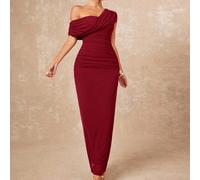 Robe ajustée élégante avec un seul épaule, décoration froncée en maille rouge. Convient pour les vacances à la plage, Pâques, les mariages de plage bohèmes, les fêtes, les remises de diplômes, les occ