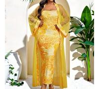 Robe ajustée élégante pour femmes et cardigan patchwork en maille, ensemble de deux pièces. Vêtements traditionnels sud-africains, style moyen-oriental, convient pour les fêtes, les rassemblements, le