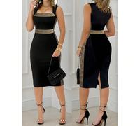 Robe ajustée en satin à paillettes noires, épaules découvertes, convient aux occasions de printemps/été, mélange de polyester lavable en machine L,M,S,XLUnicoloreTissu tricoté