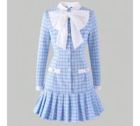 Robe ajustée pour préadolescentes avec motif rayé collegiate décontracté, blocs de couleurs, grand nœud décoratif et ourlet plissé 8Y,9Y,10Y,11Y,12YCarreauÉtoffe