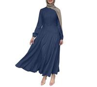 Robe ample à col rond musulman Dubaï - Couleur unie - Grande robe swing, bleu foncé, XL