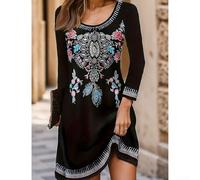 Robe ample à manches longues avec jupe imprimée pour un usage urbain décontracté, à la maison, en club et en vacances tout au long de l'année (2XL E)