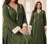 Robe ample à manches longues, blocs de couleurs, pour femmes en grands modèles. Convient pour le printemps et l'automne. Robe maxi modeste, style jalabiya arabe, pour un usage quotidien casual 0XL,1XL