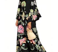 Robe ample à manches longues imprimée pour festival du Moyen-Orient, mariage et vacances, noire, automne L,M,S,XLImprimés aléatoires,Coutume populaireTissu tissé
