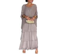 Robe ample de style artistique, robe longue décontractée à col rond flottant, couleur unie, pour femme, gris, L
