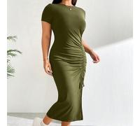 Robe ample d'été et de printemps pour femmes, ajustée et confortable, avec fente et cordon de serrage, vert armée, robe ajustée, vêtements d'été pour femmes, robe midi, robe longue moulante, grandes t
