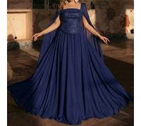 Robe ample élégante et romantique avec patchwork de sequins luxueux, manches évasées en mousseline de soie, nœud papillon, ourlet en forme de A. Convient pour soirée, fête des célibataires, rendez-vou