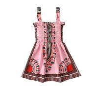 Robe Ankara sans manches avec bretelles pour tout-petits, style traditionnel, idéale pour la vie quotidienne, les loisirs, Rose, 2-3 ans