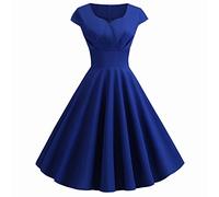 Robe Année 30 Femme Sexy Col V sans Manche Retro Style Rétro Années 1950 Audrey Hepburn Pin Up Rockabilly Elegante Couleur Unie Swing Vintage Robes Plissée De Bal Fête Cérémonie Midi Jupe