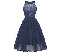 Robe AnnéE 60 70 Robe Femme de Cocktail Vintage Rockabilly Robe plissée au Genou sans Manches col en V Robe de Soirée Chic et Elegante Imprimé Rétro Robe Pin Up Big Swing Robe
