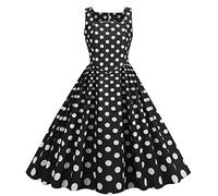 Robe Année 60 Femme Col V sans Manches Vintage Robes Style 1950's Audrey Hepburn Pin Up Rockabilly Élégante Polka Dot Swing Retro Robe Plissée Robe De Soirée Cocktail Mi Longue