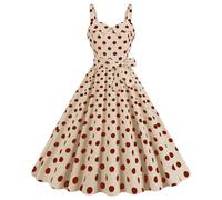 Robe Année 60 Femme Sexy Col V sans Manche Retro Robe Style 1950's Audrey Hepburn Rockabilly Elegante Polka Dot Trapèze Vintage Robes Swing Robe De Bal Fête Cérémonie Mi Longue (01 Brique Rouge, XXL)