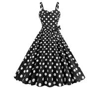 Robe Année 60 Femme Sexy Col V sans Manche Retro Robe Style 1950's Audrey Hepburn Rockabilly Elegante Polka Dot Trapèze Vintage Robes Swing Robe De Bal Fête Cérémonie Mi Longue (001 Noir, L)