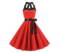 Robe Année 60 Femme Sexy Col V sans Manches Vintage Robes Année 50s Pin-Up Rockabilly Chic Et Elegante Robe À Pois Swing Retro Robe Trapèze Robe De Soirée Cocktail Mi Longue