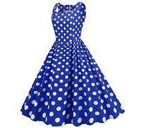 Robe Année 60 Pin-Up Femme Sexy Col V sans Manche Retro Robe Style 1950's Audrey Hepburn Pin-Up Rockabilly Elegante Polka Dot Trapèze Vintage Robes Swing Robe De Bal Fête Cérémonie Mi Longue